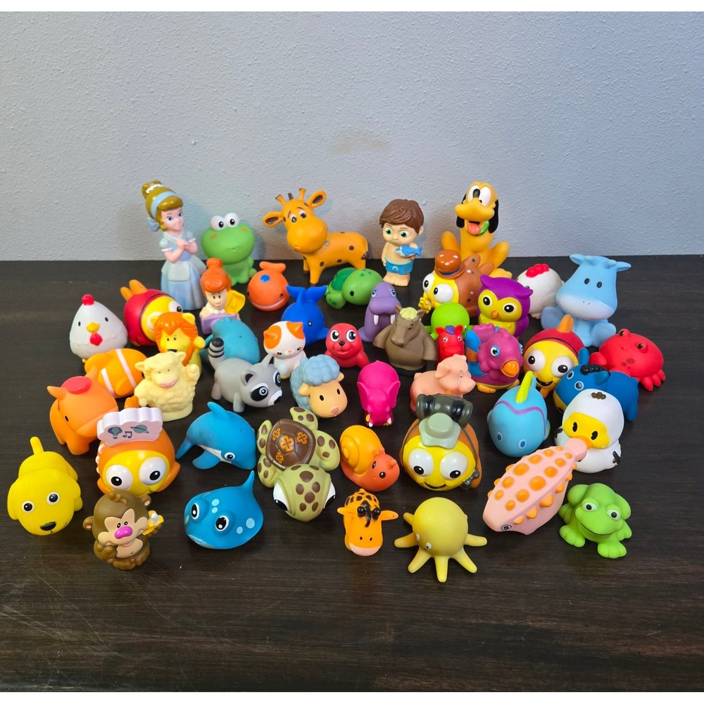 Large Lot Rubber Bath Toys Animals Disney Cinderella Pluto Sea Creatures